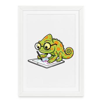Caméléon Artiste Numérique Tablette Graphique Masc - Affiche encadrée (27 × 37 cm) - blanc - Devant