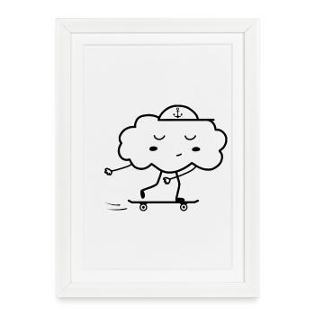 Nuage skateur - Casquette ancre - Affiche encadrée (27 × 37 cm) - blanc - Devant