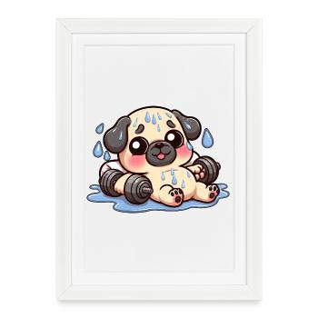 Cute Pug Cartoon Dumbbell Weightlifting - Framed poster (27 × 37 cm) - white - Front