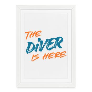 The Diver is Here, Drôle - Affiche encadrée (27 × 37 cm) - blanc - Devant