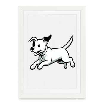 Dessin animé de chien joueur - Affiche encadrée (27 × 37 cm) - blanc - Devant