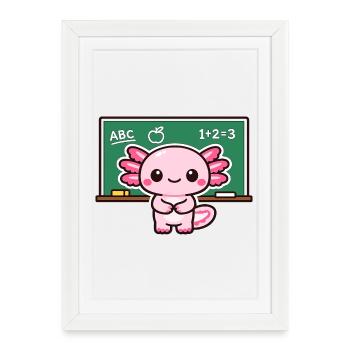 Kawaii apprenant le dragon devant un tableau noir - Affiche encadrée (27 × 37 cm) - blanc - Devant