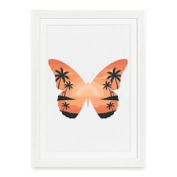 Papillon coucher de soleil sur la plage - Affiche encadrée (27 × 37 cm) - blanc - Devant