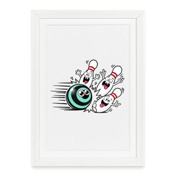 Lebendige Bowlingball mit frechen Pins - Gerahmtes Poster (27 × 37 cm) - Weiß - Vorne