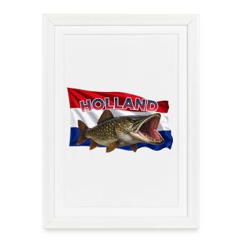 Pêche au brochet Hollande - Pêche au Polder - Affiche encadrée (27 × 37 cm) - blanc - Devant