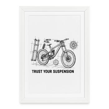 Trust Your Suspension - DH Bike Exploded View - Framed poster (27 × 37 cm) - white - Front