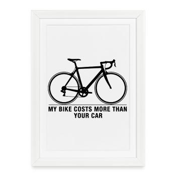 Mon vélo coûte plus cher Drôle de chemise de vélo - Affiche encadrée (27 × 37 cm) - blanc - Devant