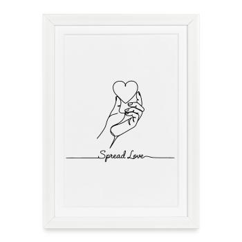 Spread Love - Art minimaliste en lignes de cœur - Affiche encadrée (27 × 37 cm) - blanc - Devant