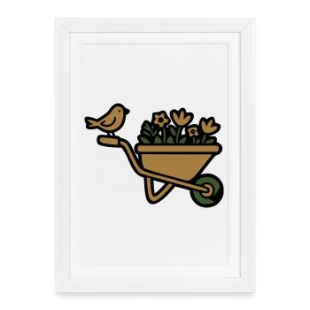 Wheelbarrow Flowers Allotment Gardener - Framed poster (27 × 37 cm) - white - Front