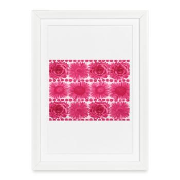 Motif rétro floral rose - Affiche encadrée (27 × 37 cm) - blanc - Devant