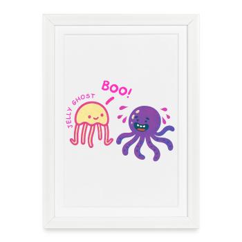 Jelly Ghost scares octopus - Framed poster (27 × 37 cm) - white - Front