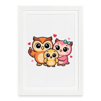 Hearty Owl Family Trio - Framed poster (27 × 37 cm) - white - Front