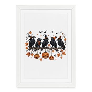 Halloween Ravens Autumn Pumpkin - Framed poster (27 × 37 cm) - white - Front