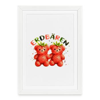 Ours de la Terre Douce Ours Fraise Design de jeu de mots - Affiche encadrée (27 × 37 cm) - blanc - Devant