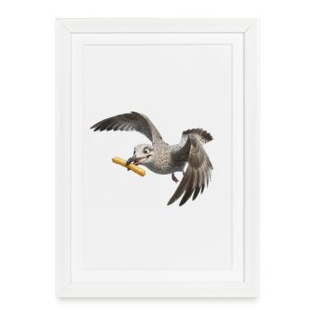 Seagull with French fries - Framed poster (27 × 37 cm) - white - Front