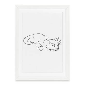 Croquis du chat endormi - Affiche encadrée (27 × 37 cm) - blanc - Devant