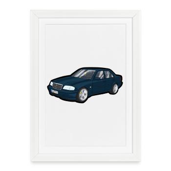 Blue Vintage Car Cartoon Car - Framed poster (27 × 37 cm) - white - Front