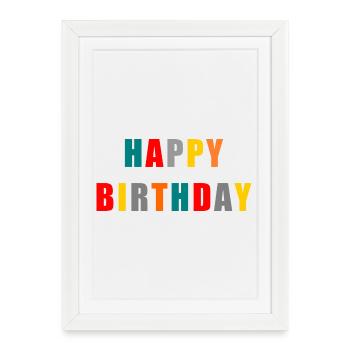Happy Birthday. Joyeux anniversaire - Affiche encadrée (27 × 37 cm) - blanc - Devant