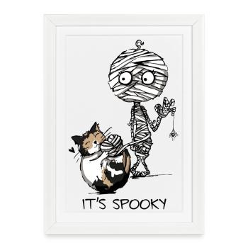 Maman et Chat - Motif d’Halloween - C’est effrayant - Affiche encadrée (27 × 37 cm) - blanc - Devant