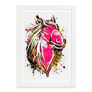 Cheval Rose - Tête de cheval Dessin Chevaux Peinture - Affiche encadrée (27 × 37 cm) - blanc - Devant