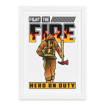 Pompier - Affiche encadrée (27 × 37 cm) - blanc - Devant