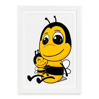 Famille d’abeilles - Abeille avec bébé - Motif d’abeille - Affiche encadrée (27 × 37 cm) - blanc - Devant