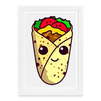 Kawaii Wrap, Döner, Taco - Sweet Street Food Design - Affiche encadrée (27 × 37 cm) - blanc - Devant
