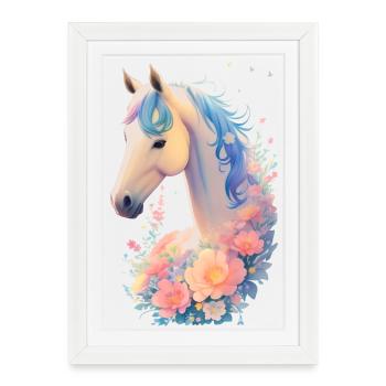 Cheval fleur - Affiche encadrée (27 × 37 cm) - blanc - Devant