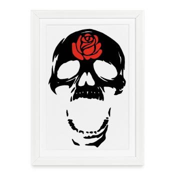 Le crâne noir et la rose - Affiche encadrée (27 × 37 cm) - blanc - Devant