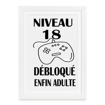 18 ans Anniversaire Garçon Cadeau Gamer T-Shirt - Affiche encadrée (27 × 37 cm) - blanc - Devant