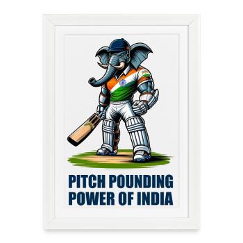 Motif d'éléphant de cricket indien - Affiche encadrée (27 × 37 cm) - blanc - Devant