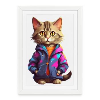 Stilvolle Stadtkatze - Gerahmtes Poster (27 × 37 cm) - Weiß - Vorne