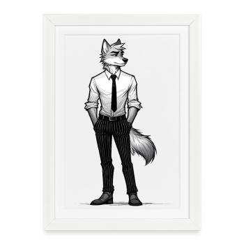 Dapper Wolf : Bête d’affaires décontractée - Affiche encadrée (27 × 37 cm) - blanc - Devant