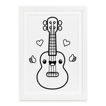 Ukulélé Cartoon Look - Affiche encadrée (27 × 37 cm) - blanc - Devant