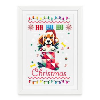 Beagle en bas de Noël dans le style moche de Noël - Affiche encadrée (27 × 37 cm) - blanc - Devant