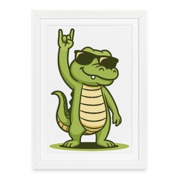 Rock’n’Roll Crocodile Bébé - Affiche encadrée (27 × 37 cm) - blanc - Devant