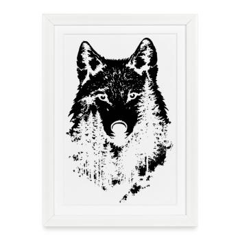 Wolf Face Forest Silhouette - Framed poster (27 × 37 cm) - white - Front