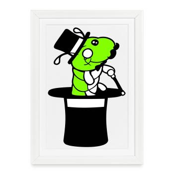 Chenille Monsieur Monsieur Riche Monocle Haut-de-forme Magicien - Affiche encadrée (27 × 37 cm) - blanc - Devant