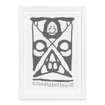 Imprimé abstrait motif tribal maori - Affiche encadrée (27 × 37 cm) - blanc - Devant