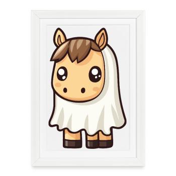 Cheval Halloween fantôme - Affiche encadrée (27 × 37 cm) - blanc - Devant