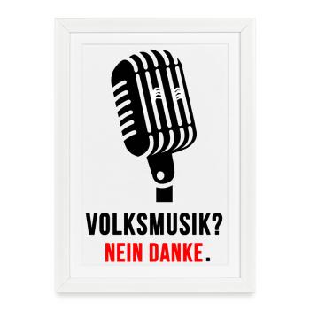 Non merci Musique folk Microphone Déclaration - Affiche encadrée (27 × 37 cm) - blanc - Devant