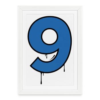Graffiti Chiffre Neuf Goutte Bleue - Affiche encadrée (27 × 37 cm) - blanc - Devant