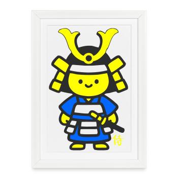 Kawaii Samurai Blue Kanji - Framed poster (27 × 37 cm) - white - Front