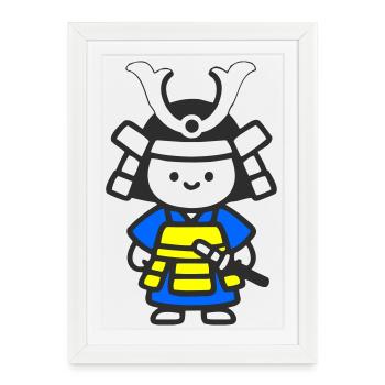 Kawaii Samurai Child in Yellow Blue - Framed poster (27 × 37 cm) - white - Front