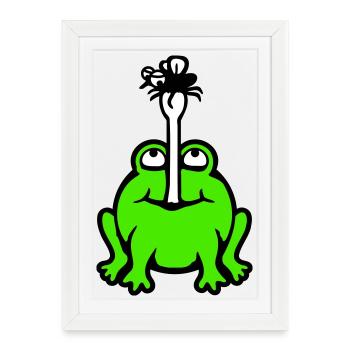Frog catches fly tongue mosquito eat hunger toad - Framed poster (27 × 37 cm) - white - Front