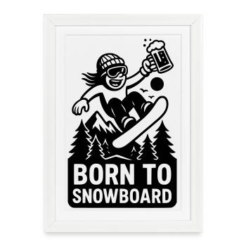 Né pour le snowboard - Affiche encadrée (27 × 37 cm) - blanc - Devant