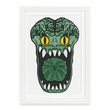 Émeraude Grotesque Croc Créature - Affiche encadrée (27 × 37 cm) - blanc - Devant