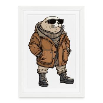 Seal Animal Cool Winter - Framed poster (27 × 37 cm) - white - Front