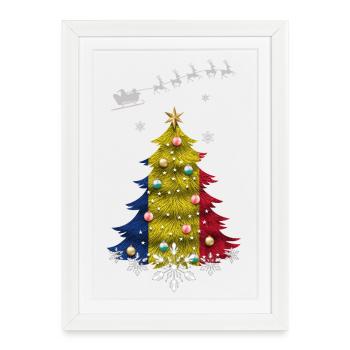 Sapin de Noël avec drapeau de la Roumanie - Affiche encadrée (27 × 37 cm) - blanc - Devant