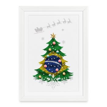 Sapin de Noël avec drapeau du Brésil - Affiche encadrée (27 × 37 cm) - blanc - Devant